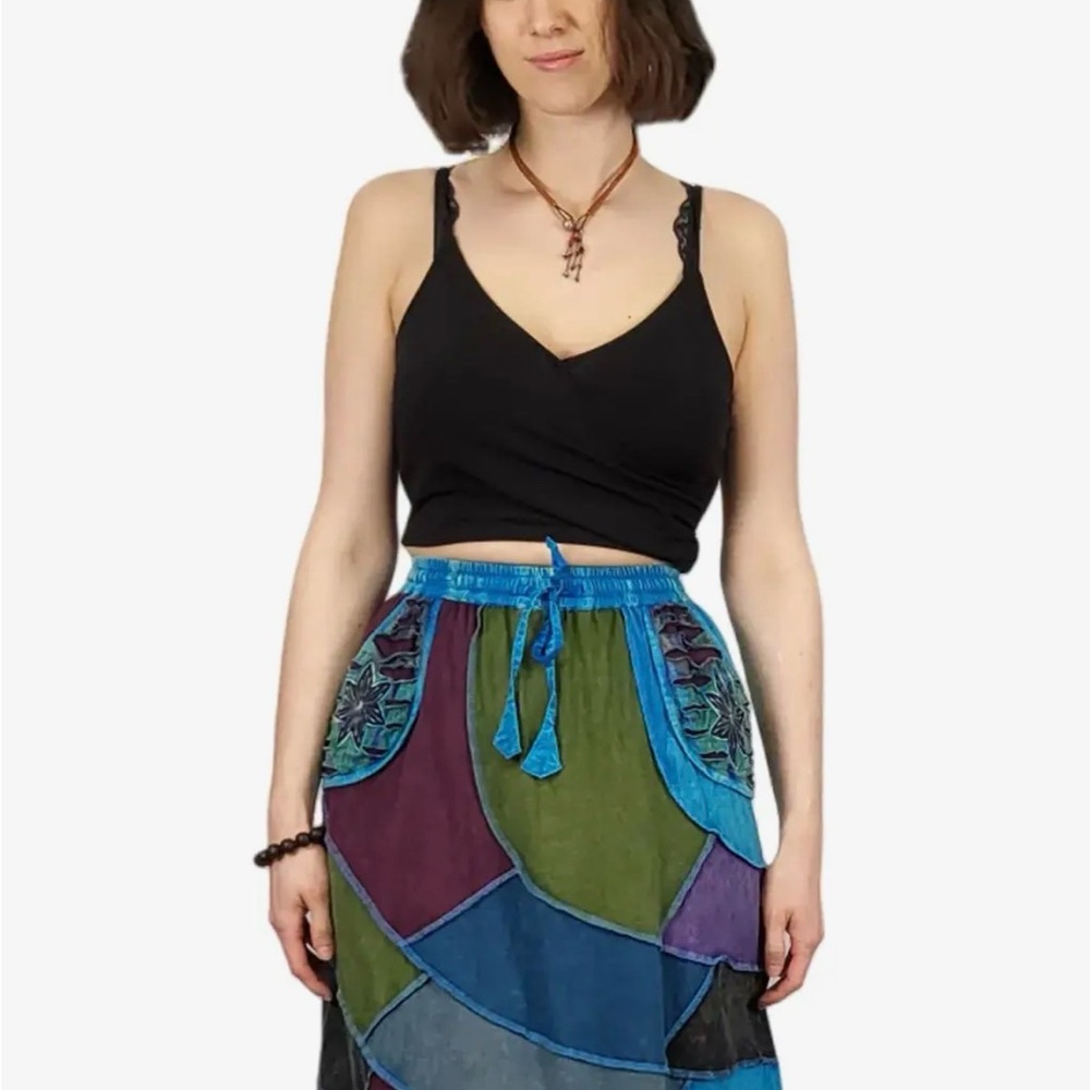 🔥231–NWT Asymmetrical Patchwork Skirt in Blue and Green